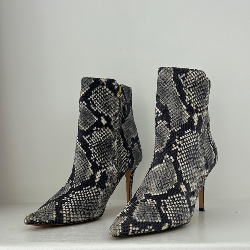 J. Crew Black and Gray Ankle Booties with Snakeskin Pattern LIKE NEW